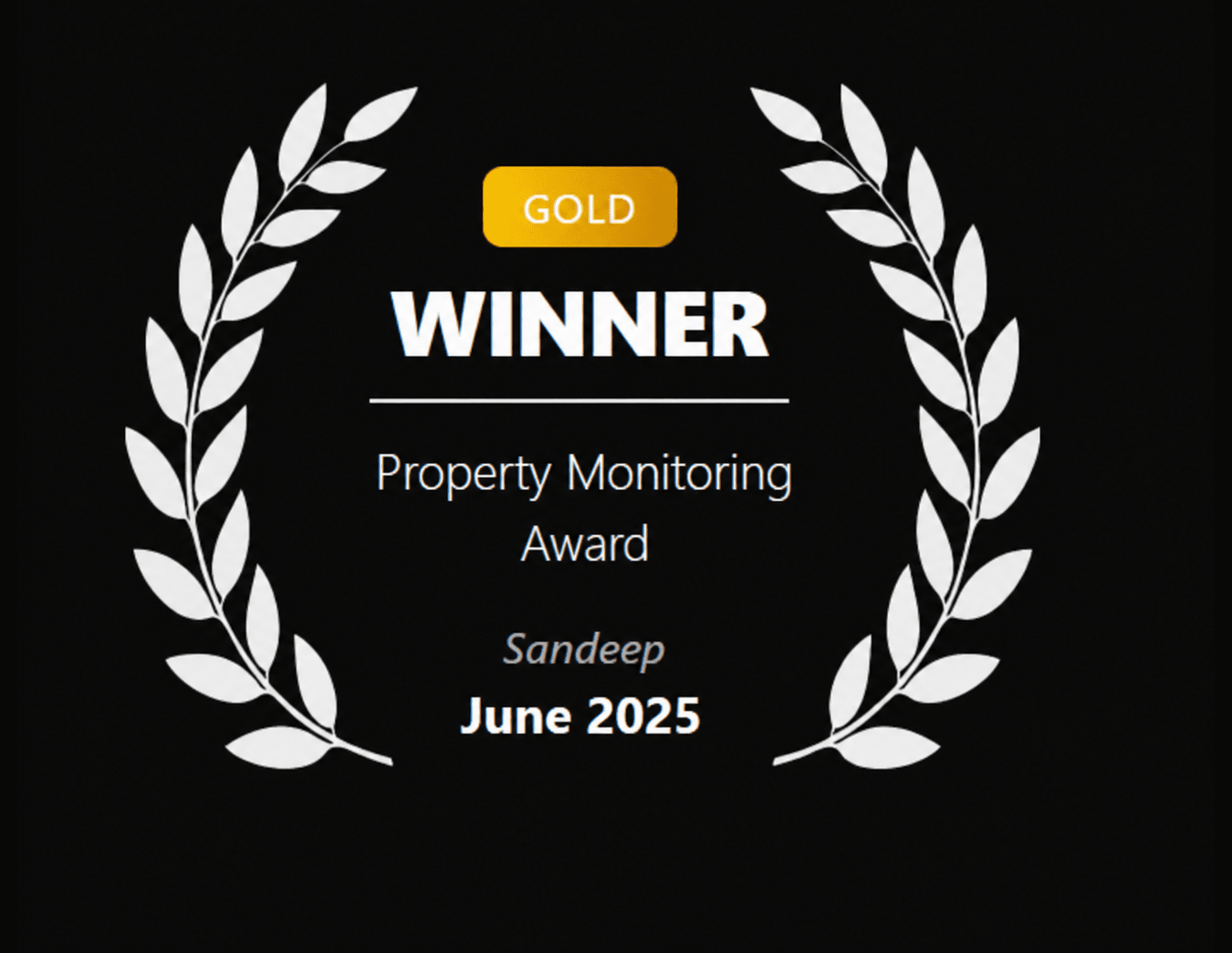 Gold Winner, Property Monitoring Award, Sandeep, June 2025