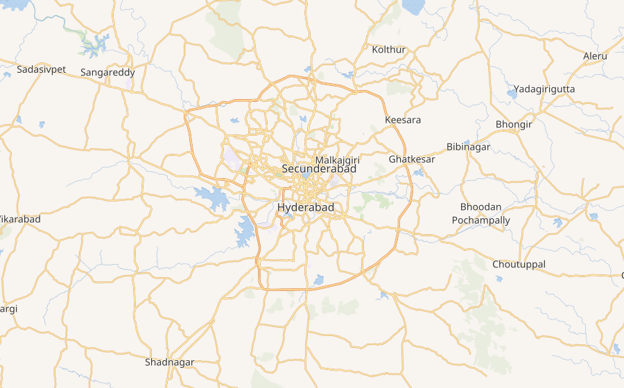 Map of Hyderabad and surrounding Plot Safety service regions